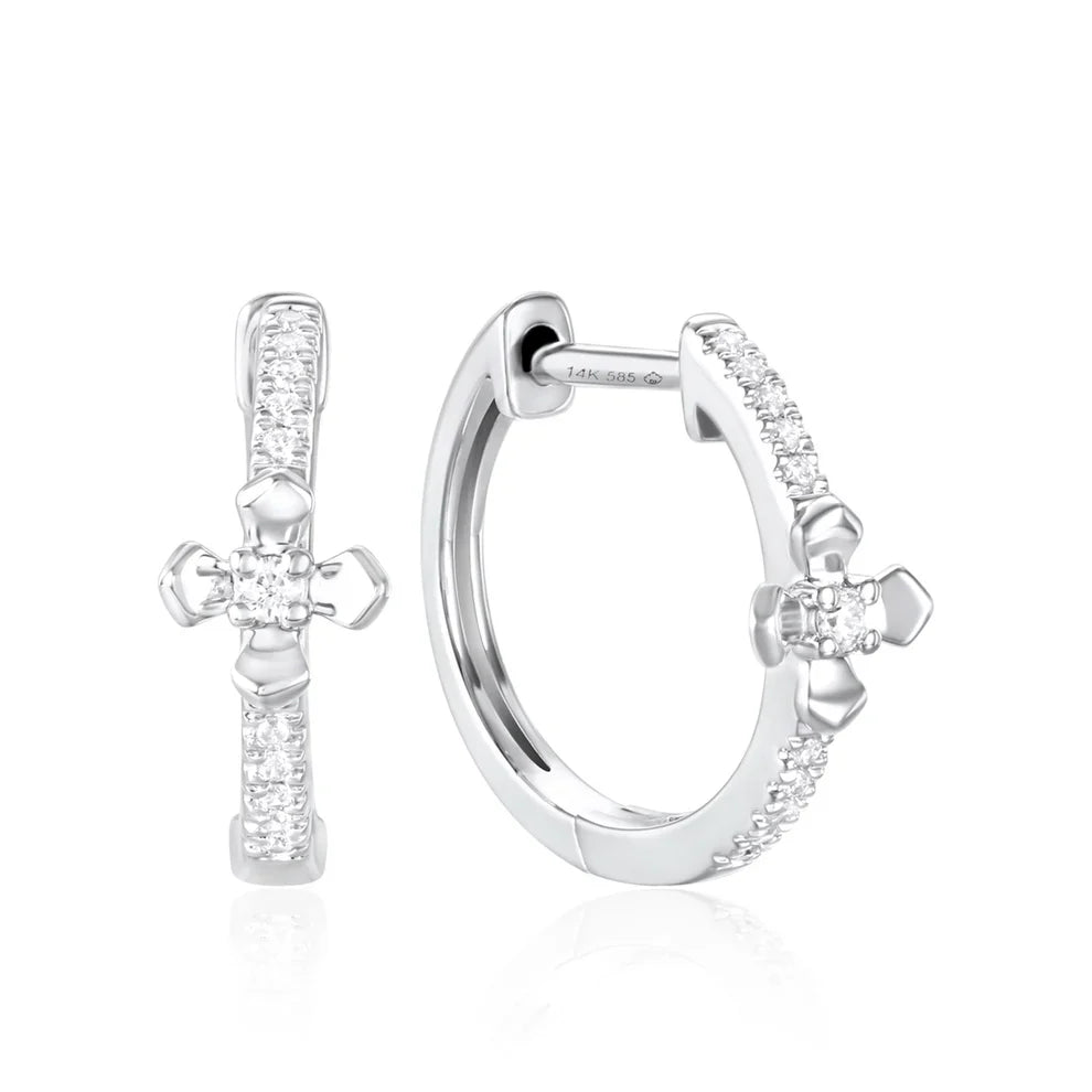 Classic hoops with cross pave design. The intricate design makes for an eye-catching touch