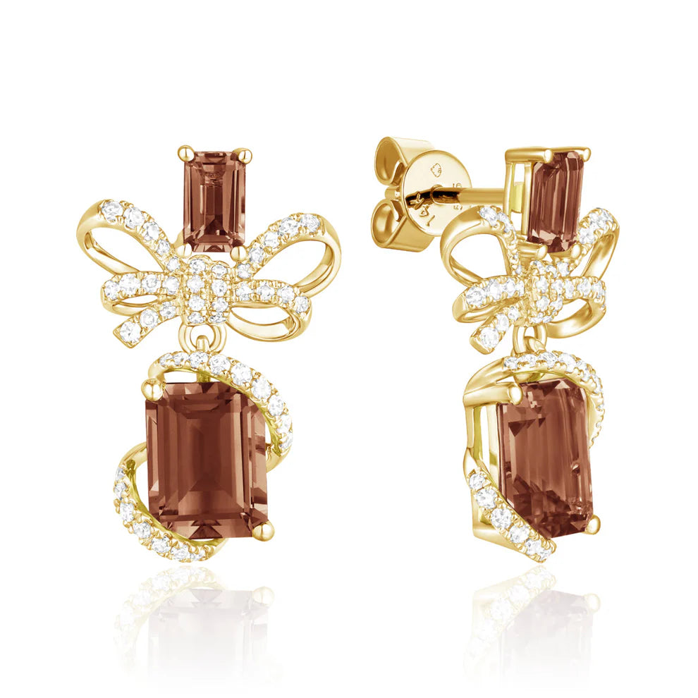 Bow Wrap Drop Earrings with radiant gemstones. Bows with glimmering diamonds and variety of gems.