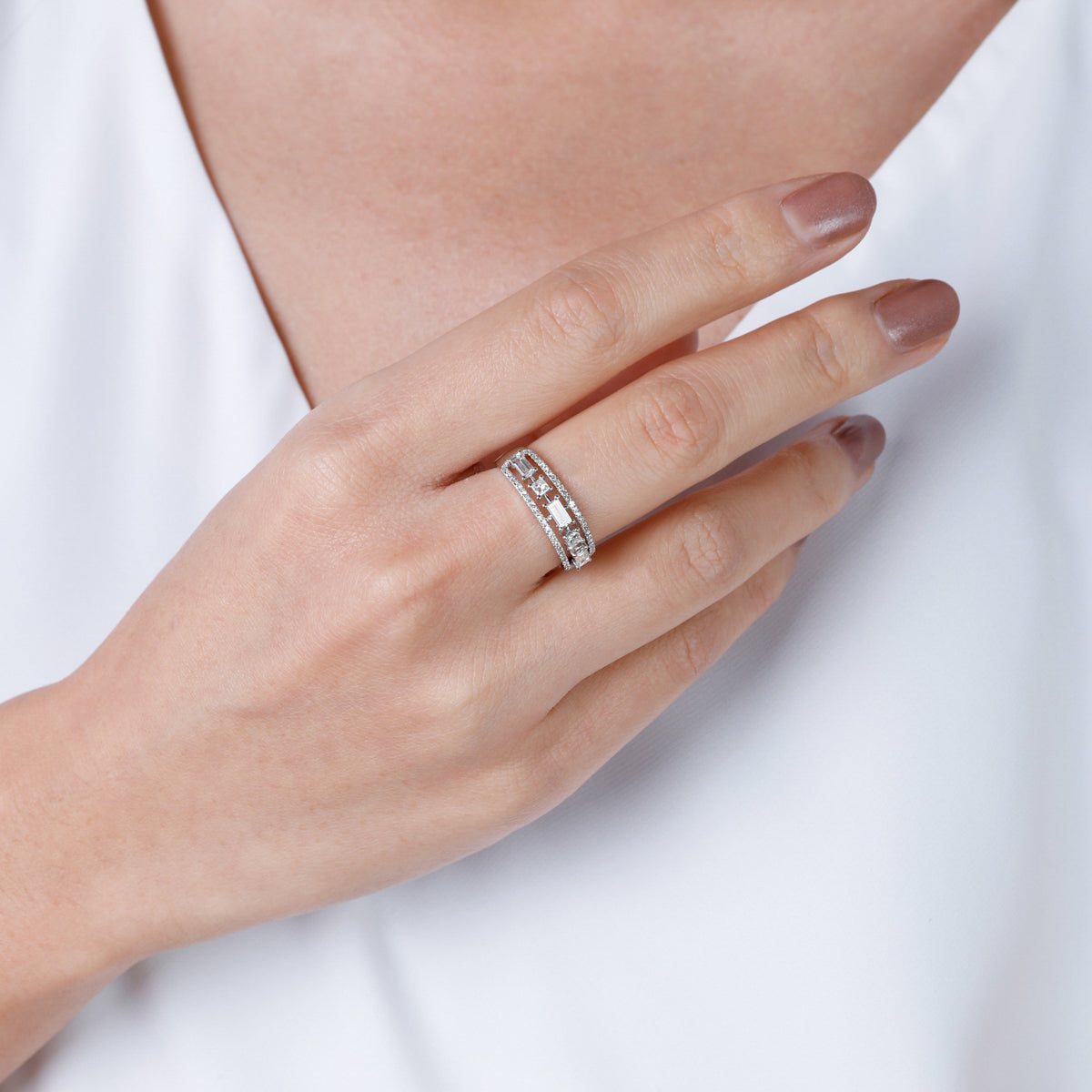 Bold Diamond Baguette Crushed Ring. Handcrafted with diamonds and fine details.
