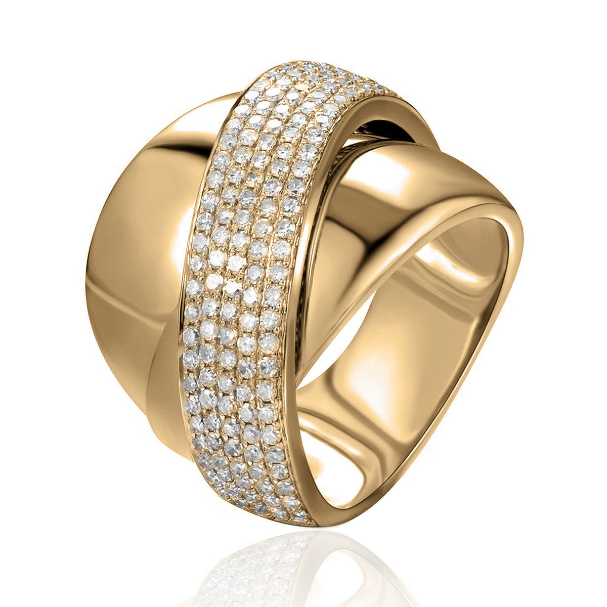 Chunky X ring from14k gold, timeless accessory adorned with diamond stones to make a bold statement