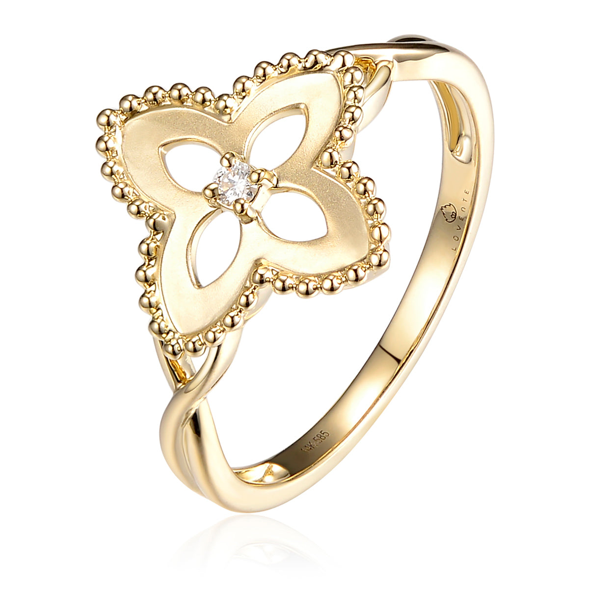 Beaded floral diamond ring entwined floral detailing and beaded details.