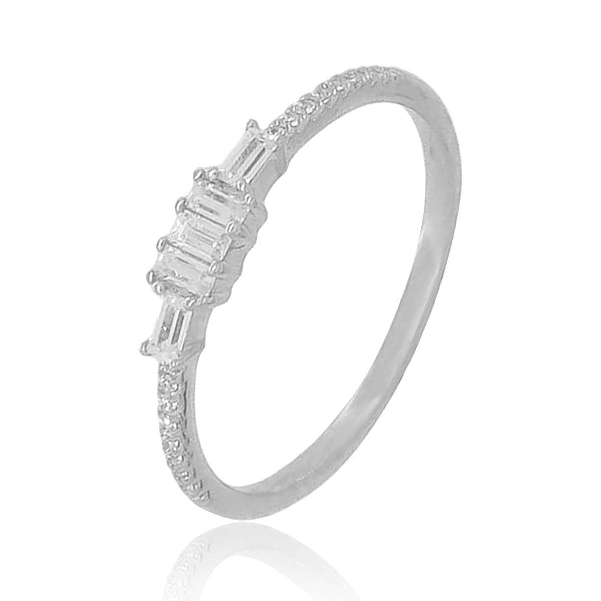 14K Diamond Ring, mesmerizing baguette cut diamonds are set on the sleek stackable band.