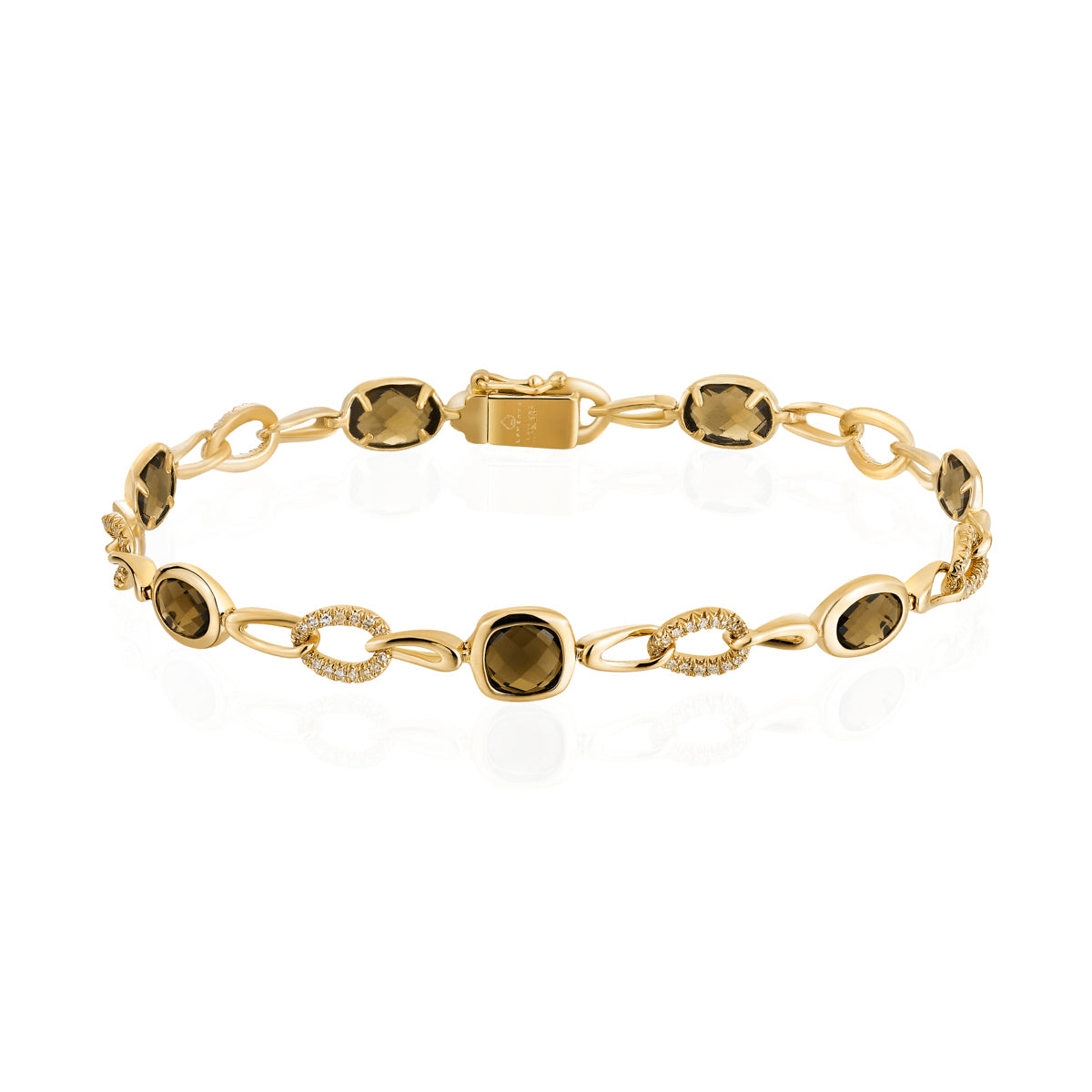 Modern shape in alternating pave diamond links with a variety of gemstones for self-expression.