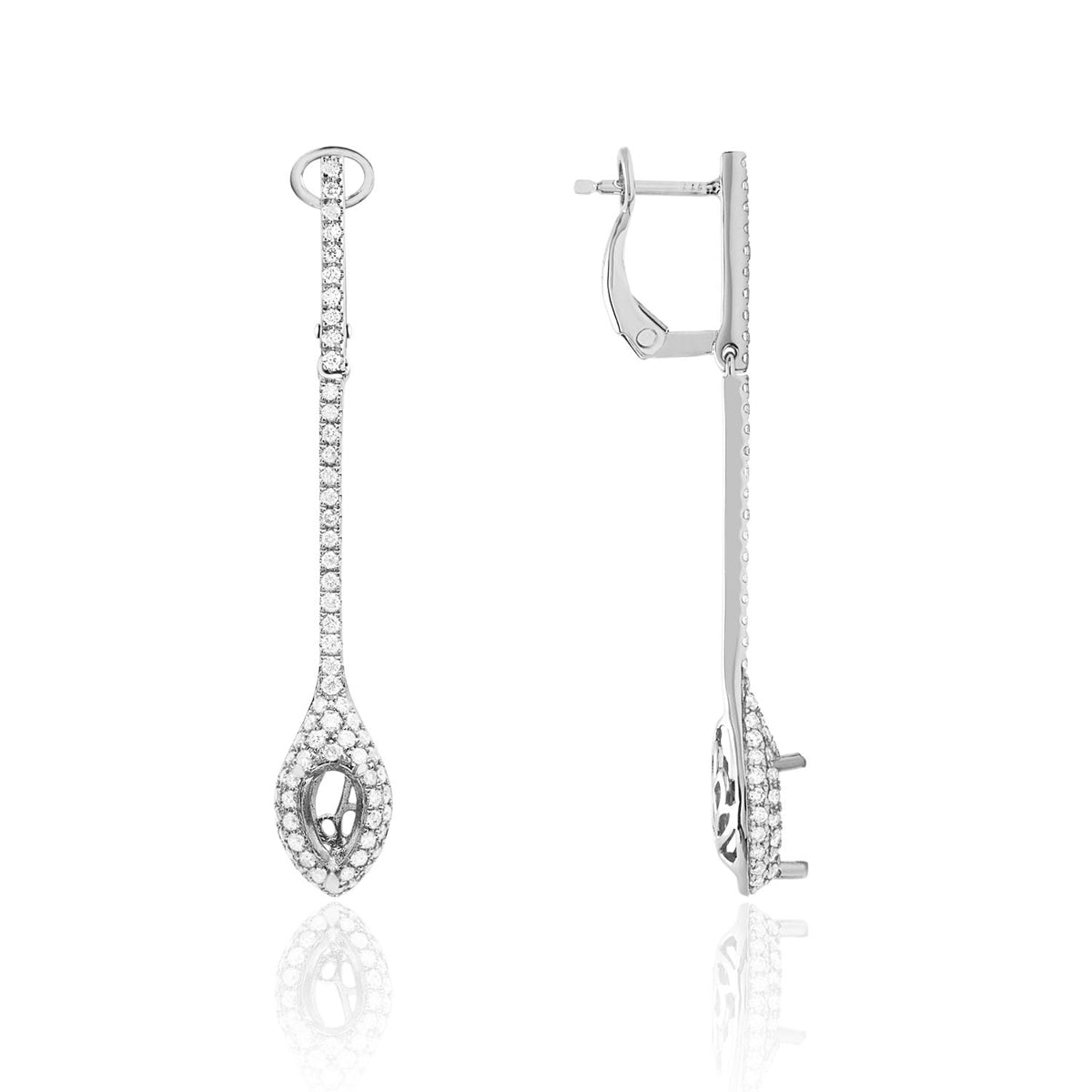 18k Diamond Drop Earrings with a pave setting enhancing the center diamond to stand out.