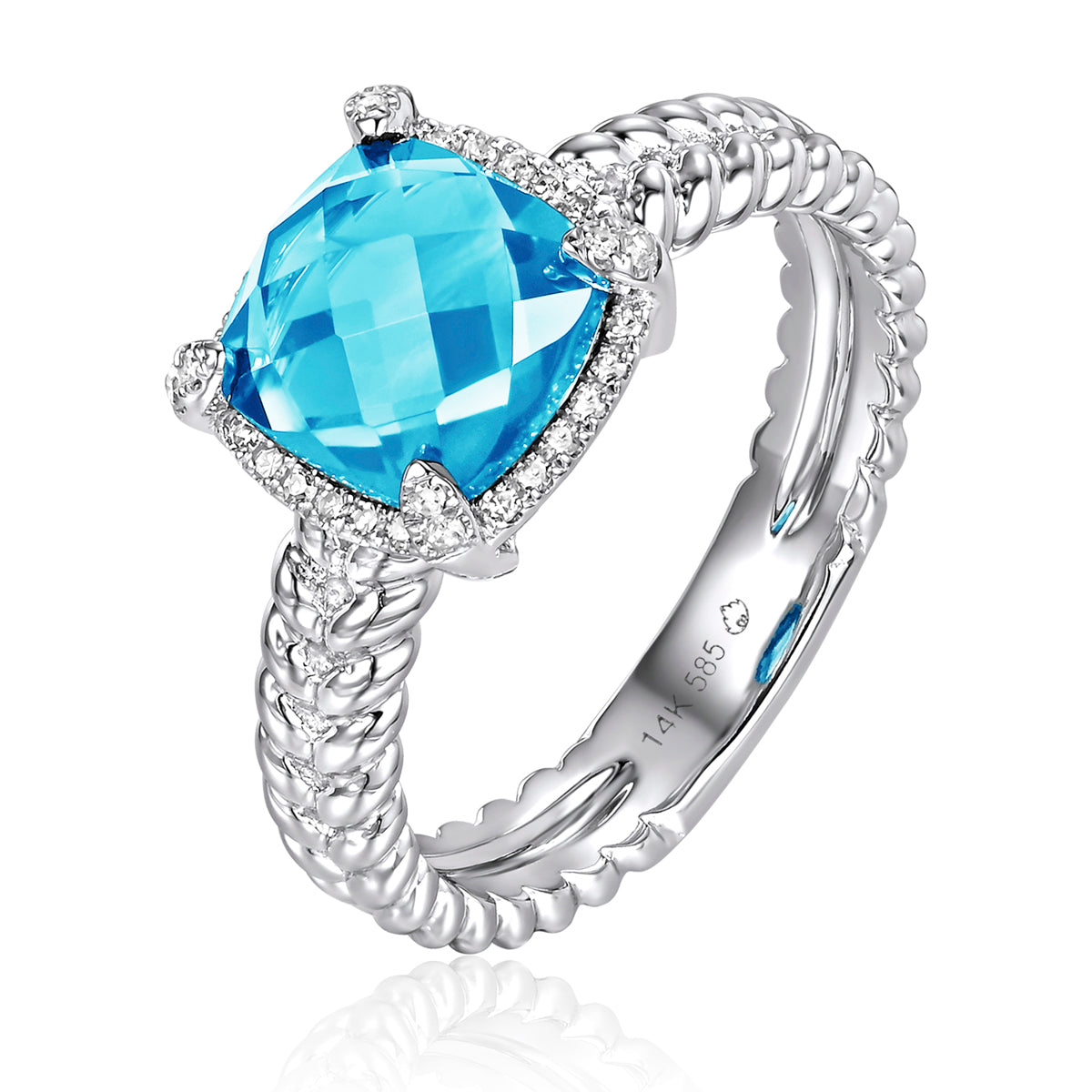 Braided Halo Ring, gemstone with a golden braided band symbolizing unity and strength. Modern twist.