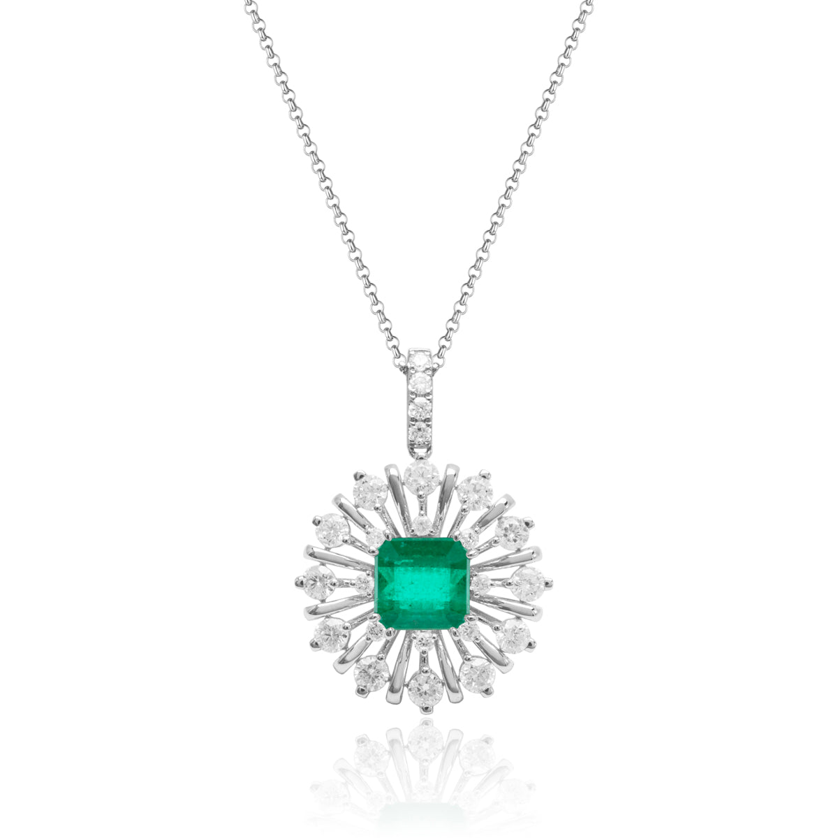Nature inspired necklace crafted with precision, center precious stone with eye catching halo