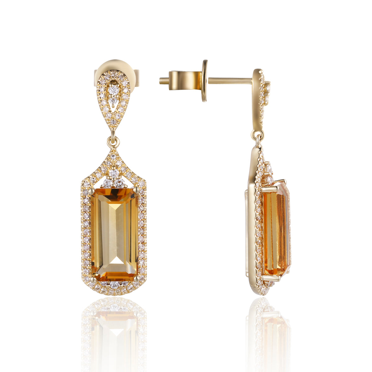 Elegant Art Deco Emerald Cut Earrings with stunning gemstone details. Variety of gemstone colors. 