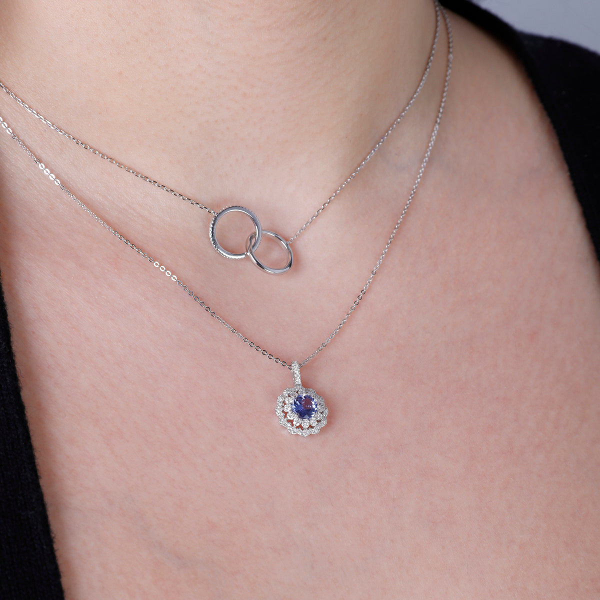 Double Halo Round Necklace