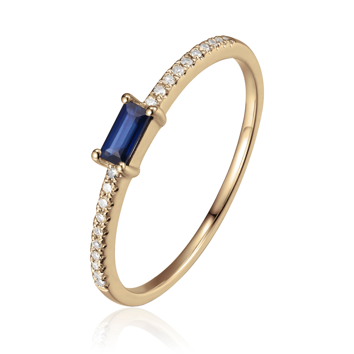 Baguette Stacking Ring has a diamond cluster on an eternity band. A variety of precious stones. 