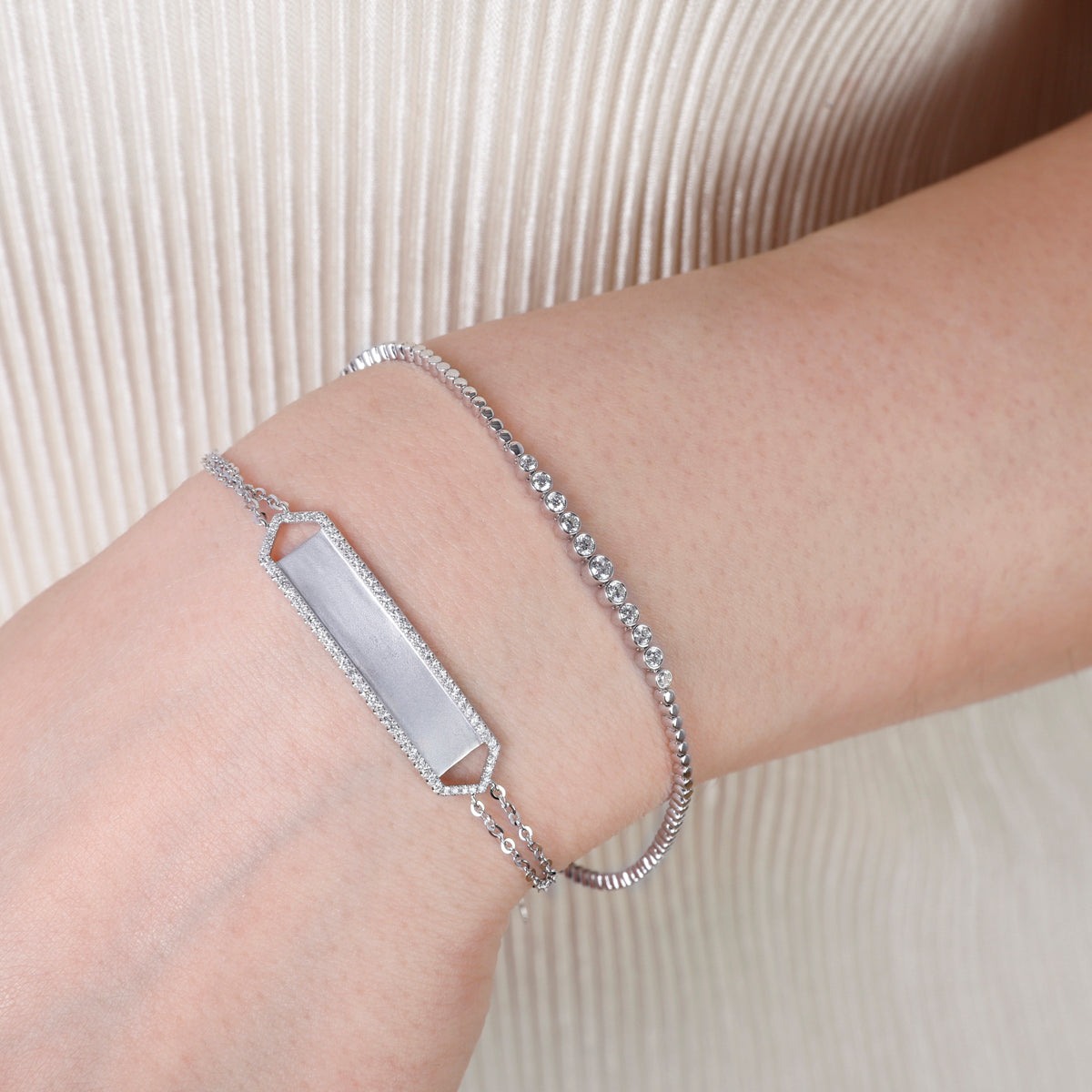 Blend of classic elegance and contemporary. Featuring delicate beaded accents with diamonds. 