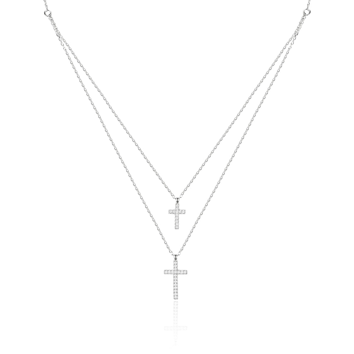 Double Strand Diamond Cross Necklace