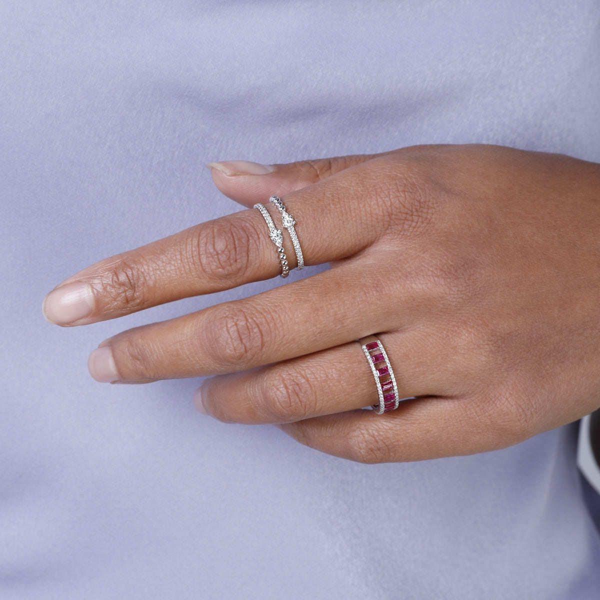 Diamond Double Row Ring with a beaded design and shimmering diamonds. 