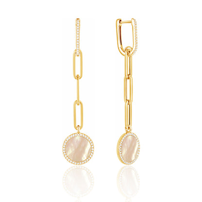 Halo Mother of Pearl Chain Earrings