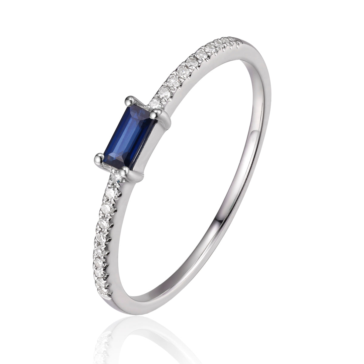 Baguette Stacking Ring has a diamond cluster on an eternity band. A variety of precious stones. 