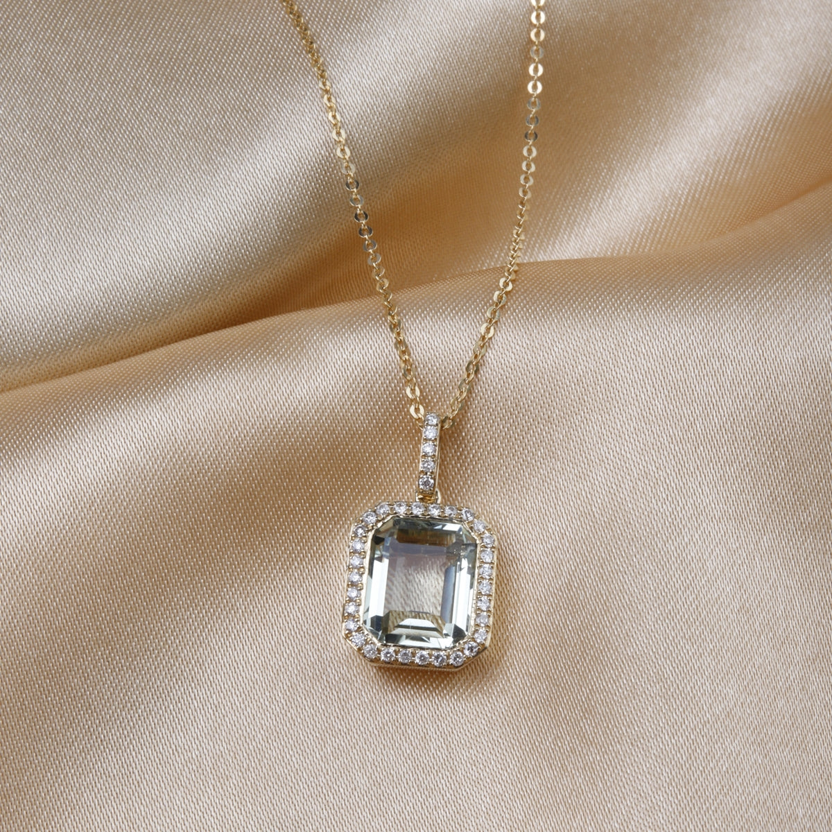 Halo Emerald Cut Necklace