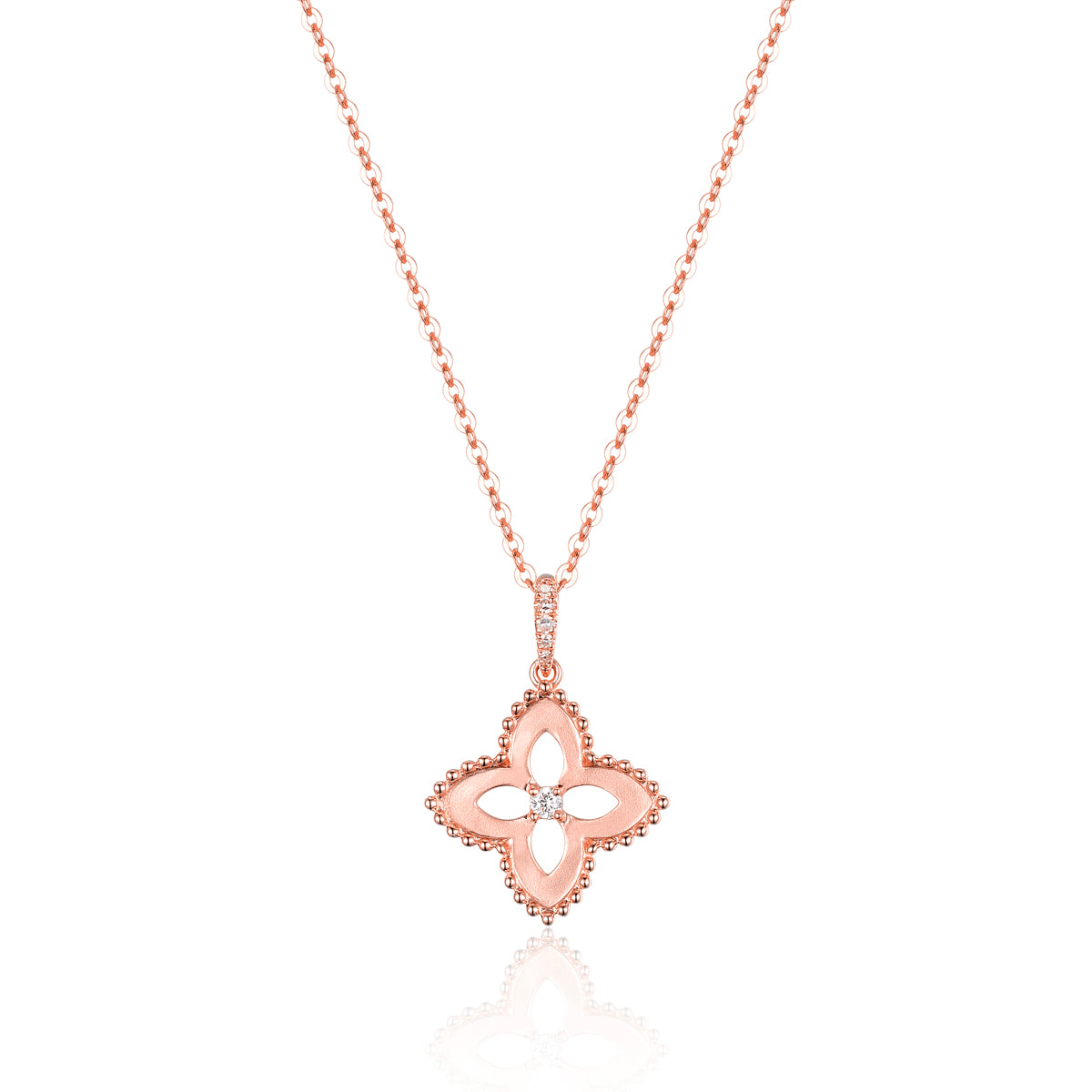 Clover design symbolizes good fortune. Embellished with sparkling diamonds and stunning beading.