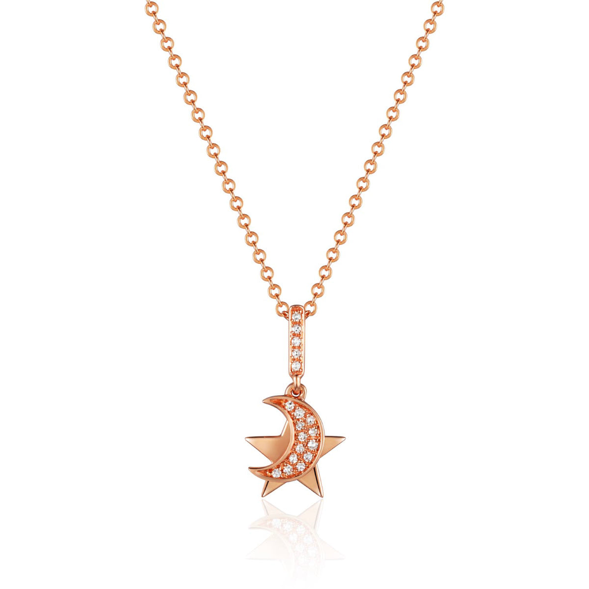 Captivating inspired cosmo necklace with a diamond moon/star. An illuminating essence for everyday