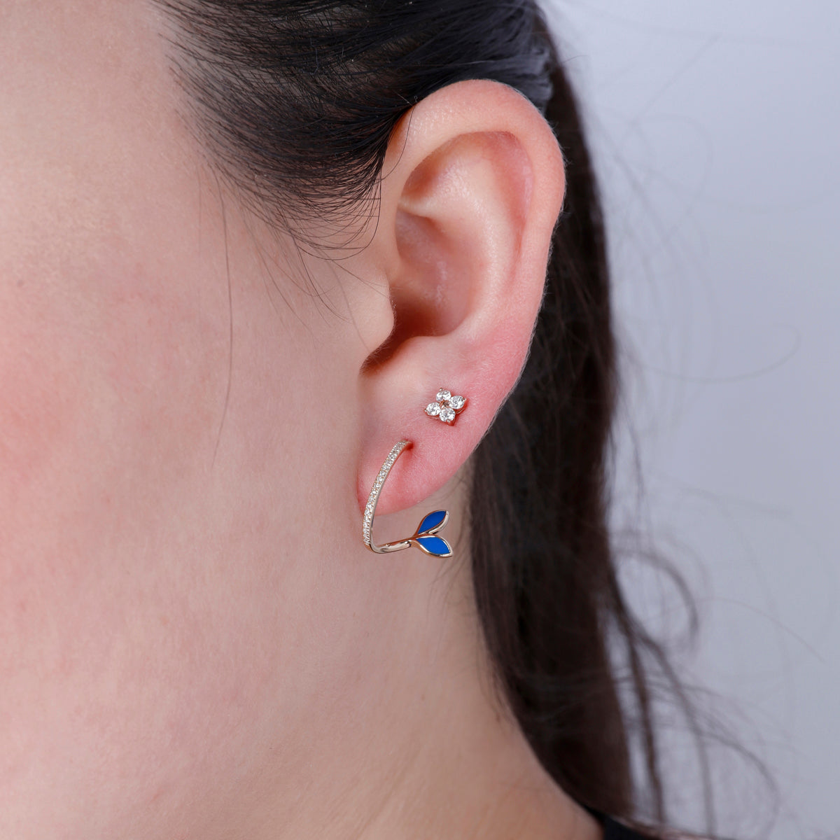 Curved Leaf Enamel Earrings