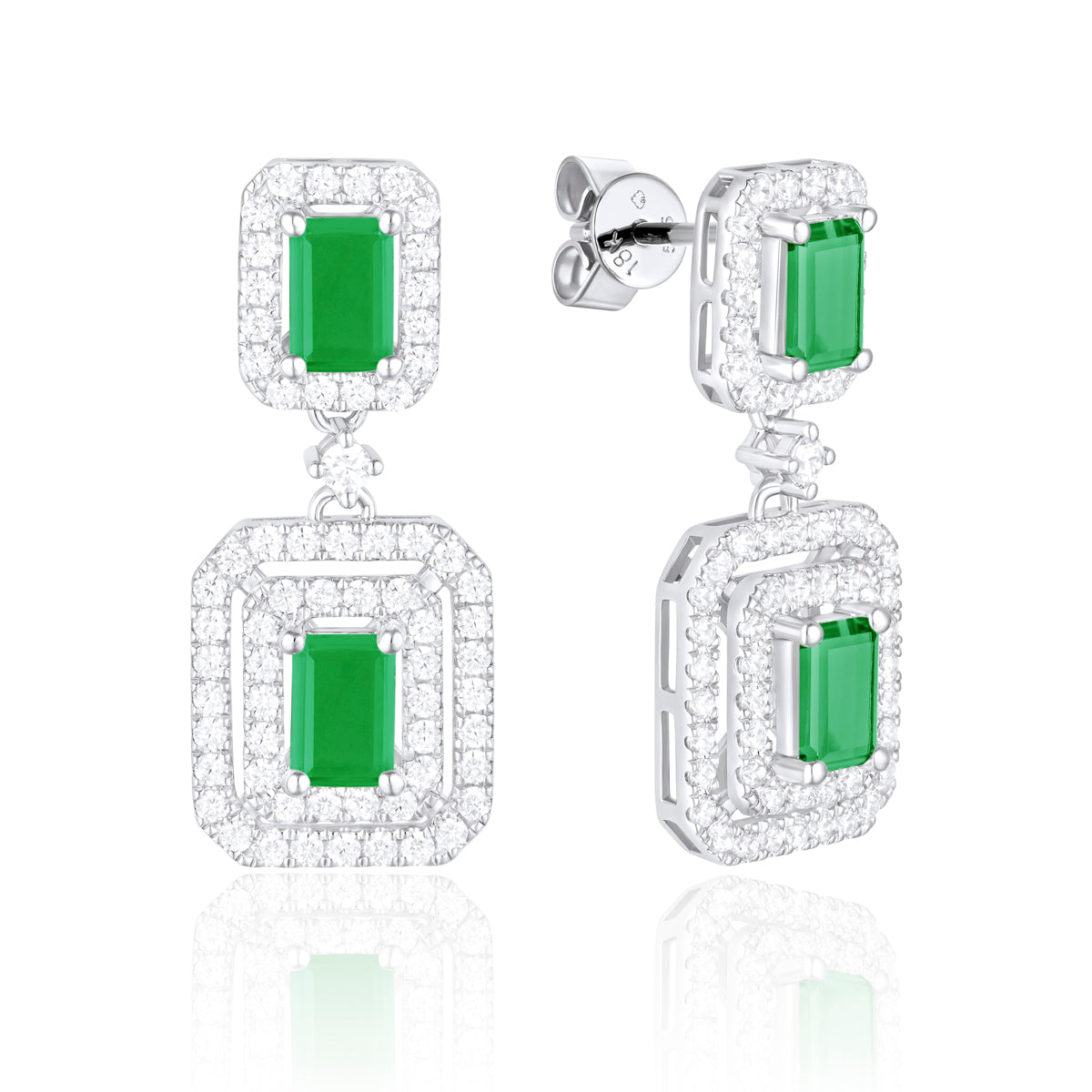 Emerald Cut Double Halo Earrings