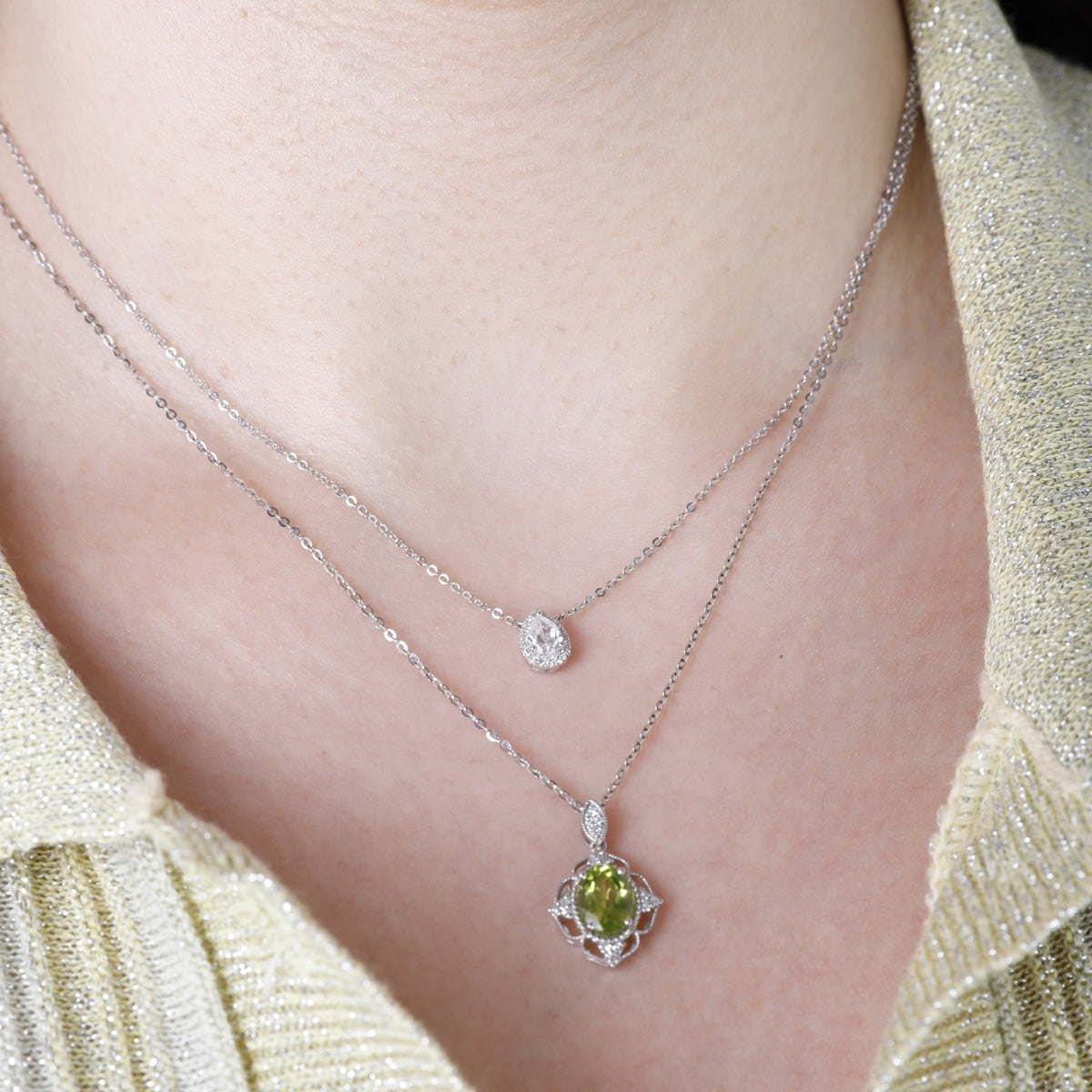 Halo Pear Shaped Diamond Necklace