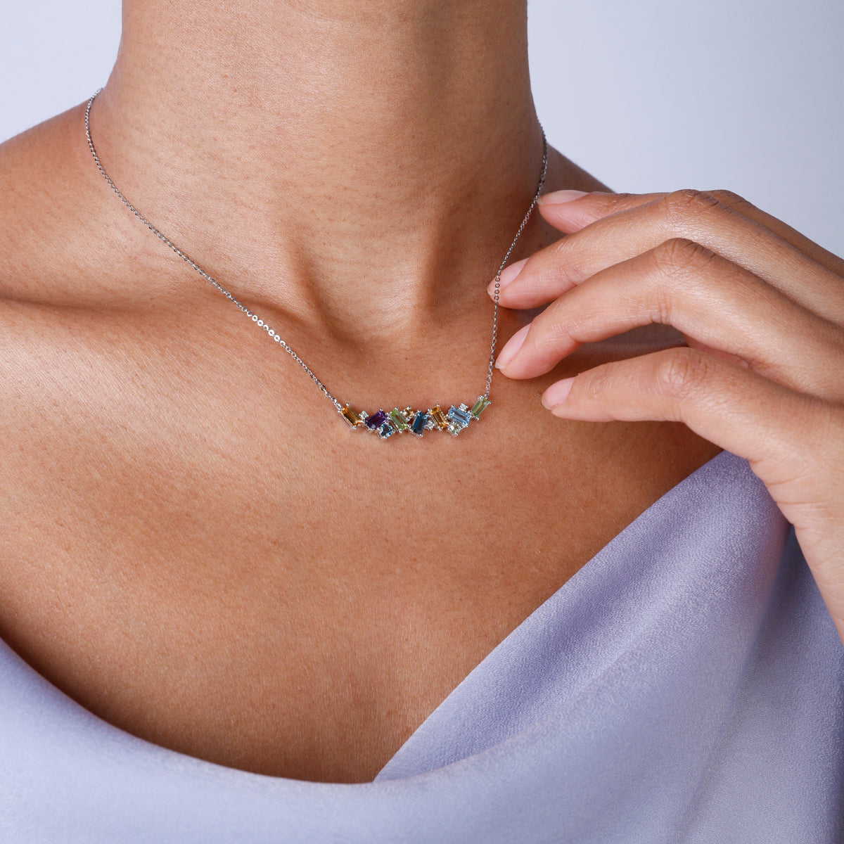 Emerlad Cut Multi Color Necklace