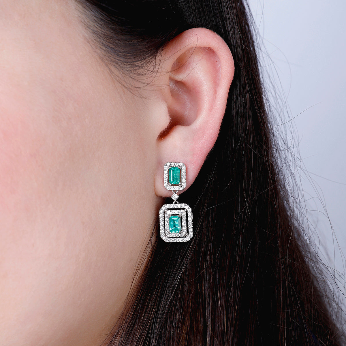 Emerald Cut Double Halo Earrings