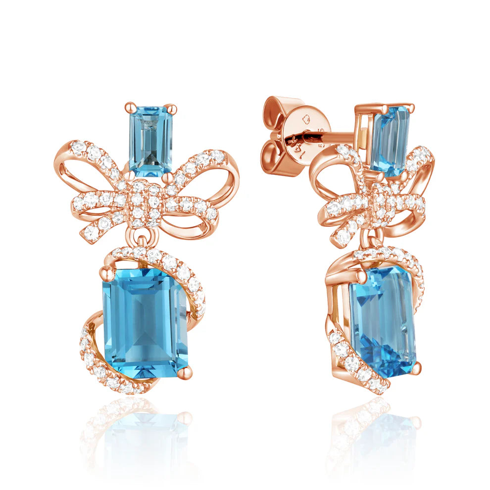 Bow Wrap Drop Earrings with radiant gemstones. Bows with glimmering diamonds and variety of gems. 