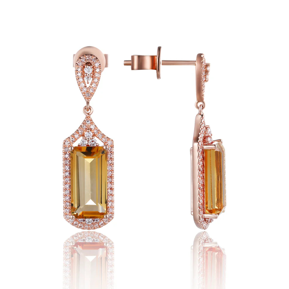 Elegant Art Deco Emerald Cut Earrings with stunning gemstone details. Variety of gemstone colors. 