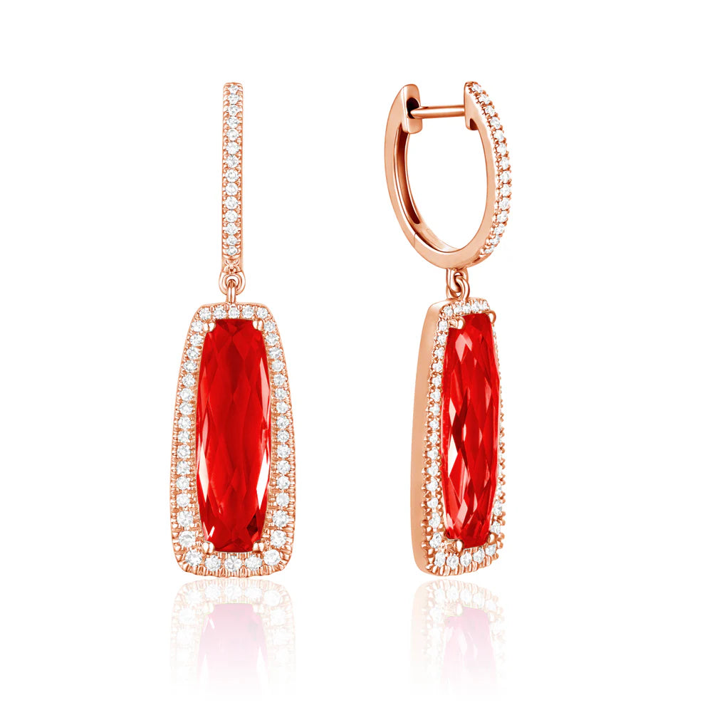 Dangle Gemstone Earrings with a halo of diamonds illuminating the playful gem for any special event