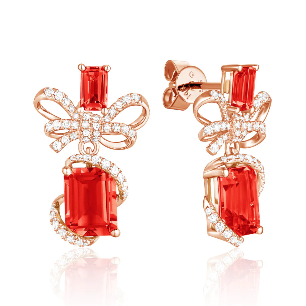 Bow Wrap Drop Earrings with radiant gemstones. Bows with glimmering diamonds and variety of gems. 