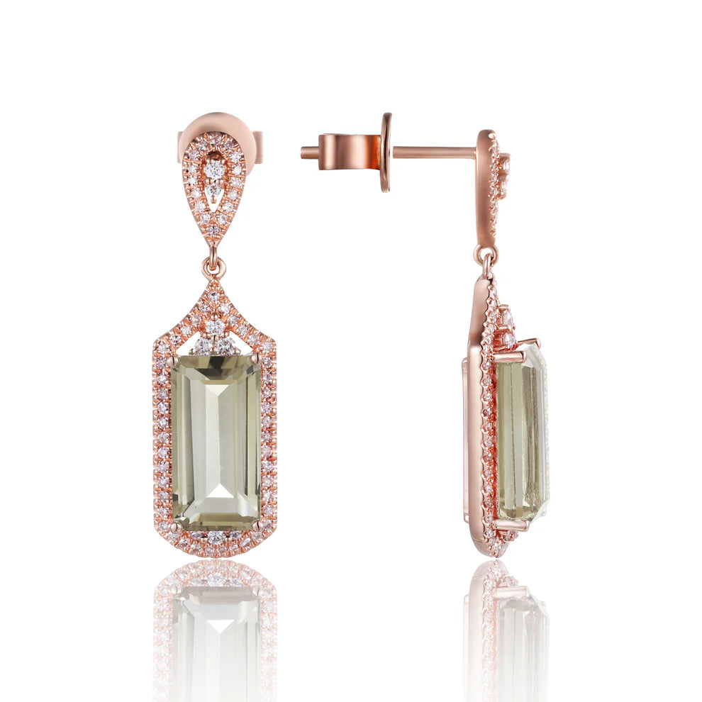 Elegant Art Deco Emerald Cut Earrings with stunning gemstone details. Variety of gemstone colors. 