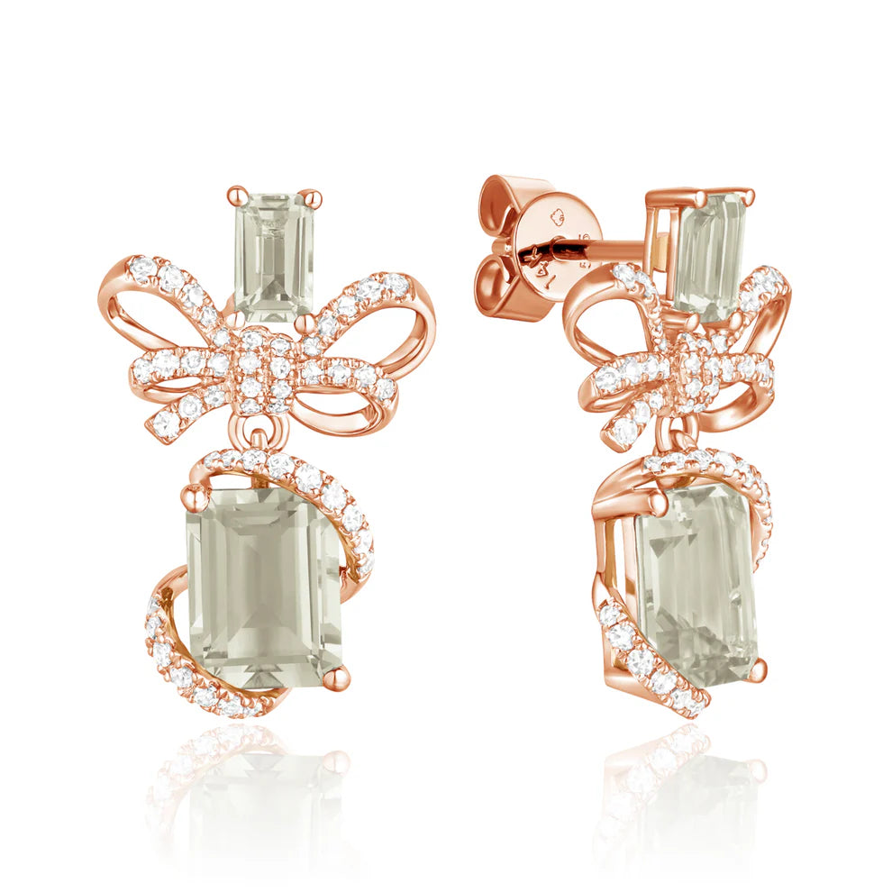 Bow Wrap Drop Earrings with radiant gemstones. Bows with glimmering diamonds and variety of gems. 