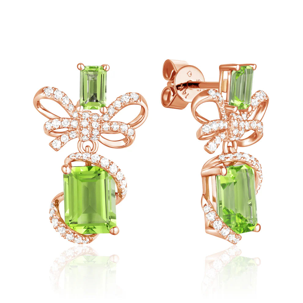 Bow Wrap Drop Earrings with radiant gemstones. Bows with glimmering diamonds and variety of gems. 