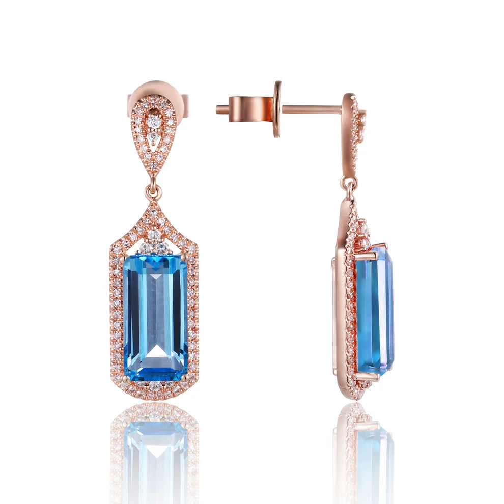 Elegant Art Deco Emerald Cut Earrings with stunning gemstone details. Variety of gemstone colors. 