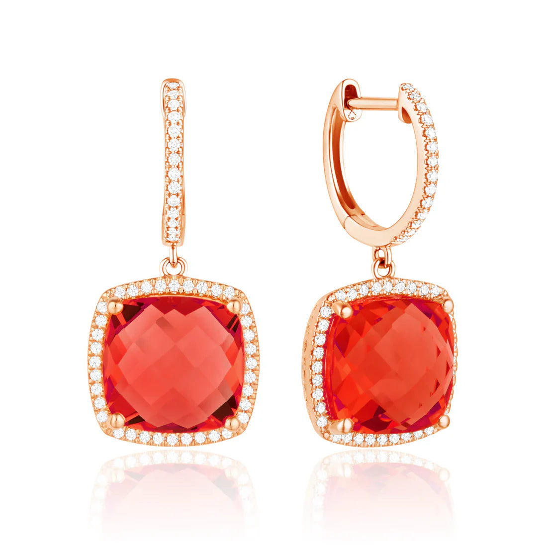 Checkerboard Cushion earrings, cushion gemstones for a pop of color with diamond halo