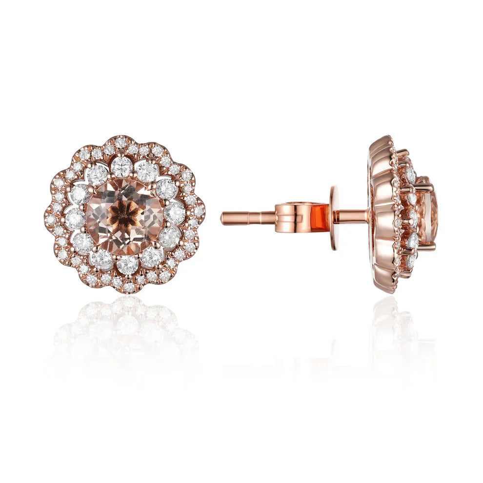 Inspired bloom studs with a charming precious stone surrounded by diamonds. Stunning jewelry