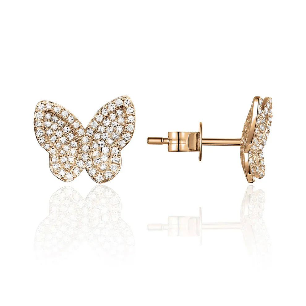 Butterfly Studs with pave diamonds. Perfect for everyday with eye-catching diamonds. 