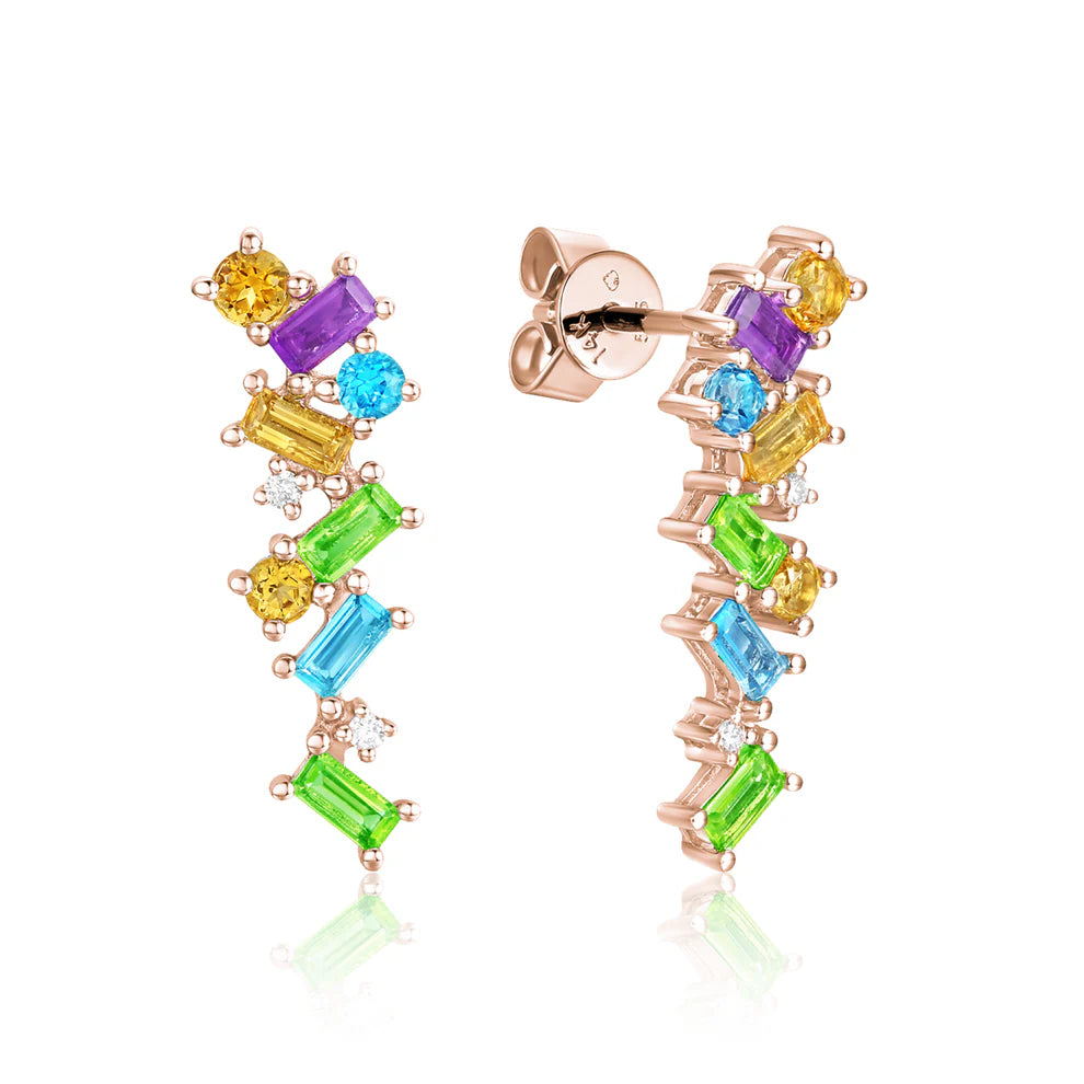 14K Baguette Drop Earrings are crafted of solid gold and gemstone variations. 