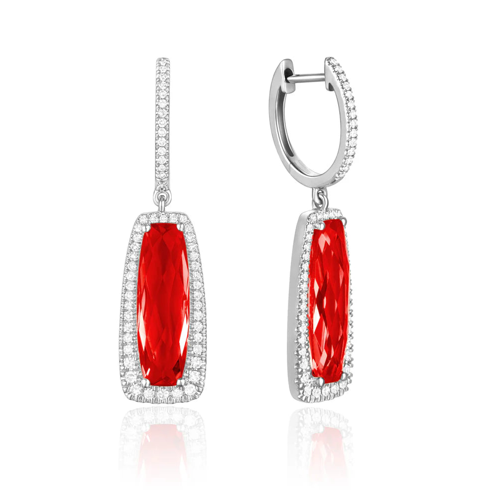 Dangle Gemstone Earrings with a halo of diamonds illuminating the playful gem for any special event