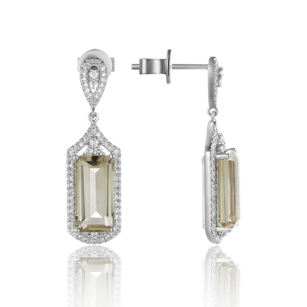 Elegant Art Deco Emerald Cut Earrings with stunning gemstone details. Variety of gemstone colors. 