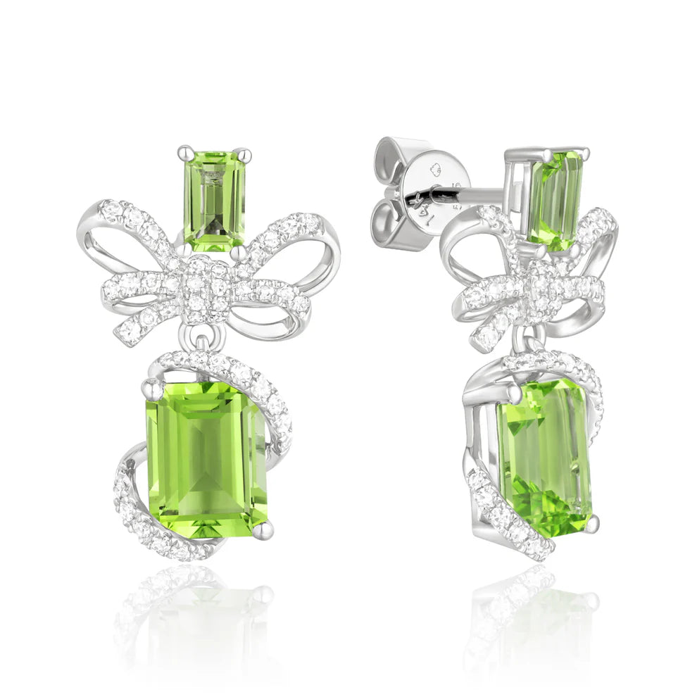 Bow Wrap Drop Earrings with radiant gemstones. Bows with glimmering diamonds and variety of gems. 