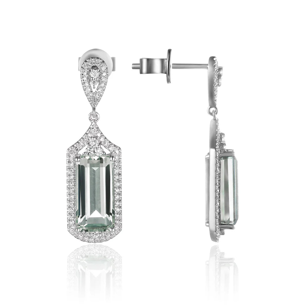 Elegant Art Deco Emerald Cut Earrings with stunning gemstone details. Variety of gemstone colors. 