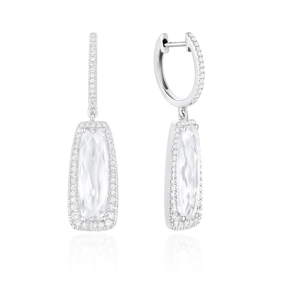 Dangle Gemstone Earrings with a halo of diamonds illuminating the playful gem for any special event