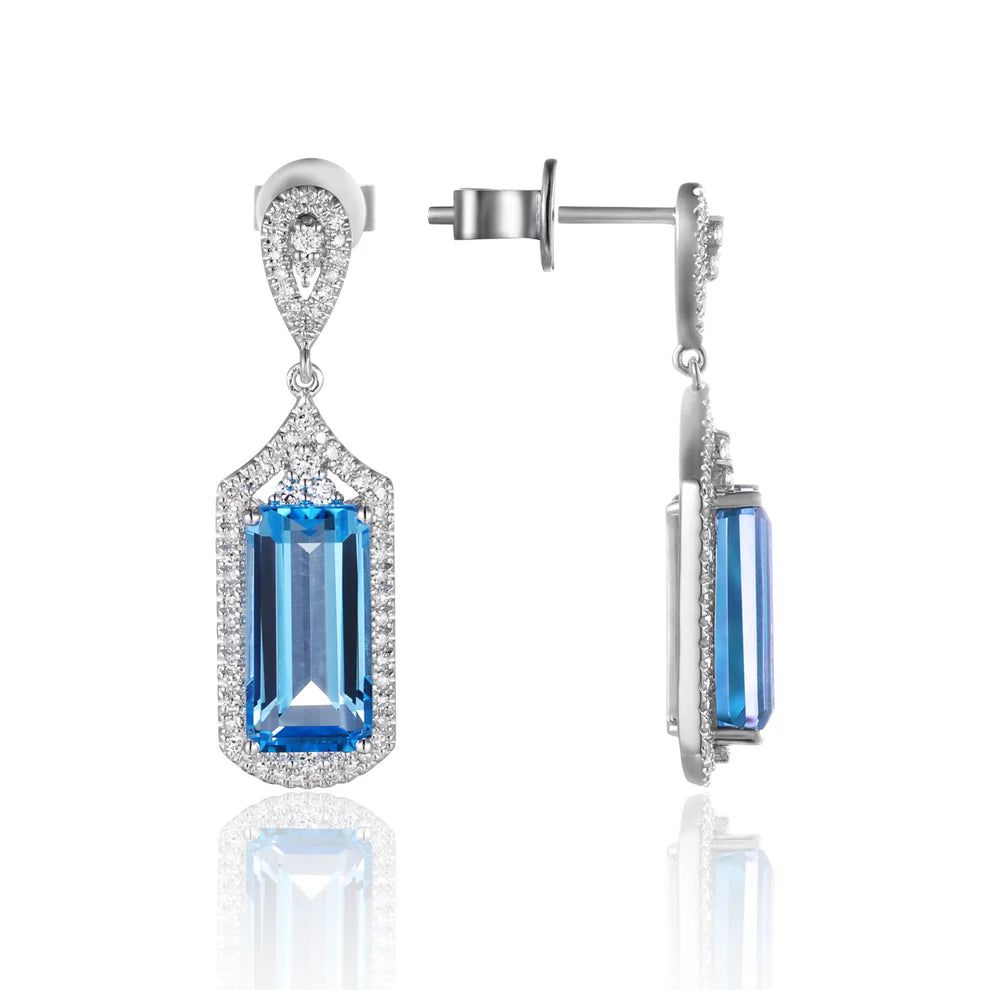 Elegant Art Deco Emerald Cut Earrings with stunning gemstone details. Variety of gemstone colors. 