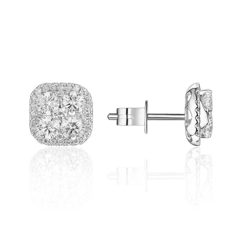 Diamond Cluster stud earrings set with four sparkling round diamonds. Elegant for timeless beauty