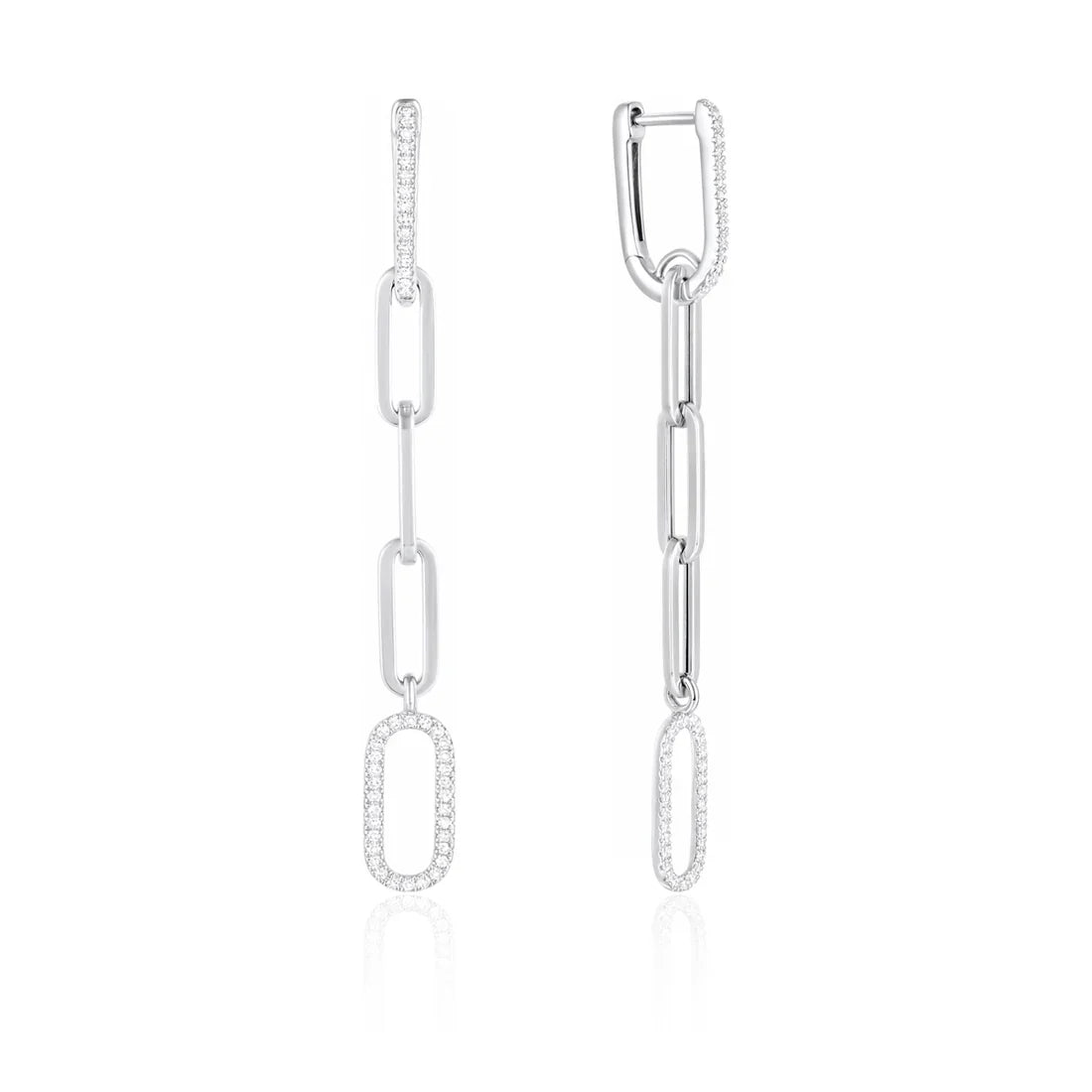 Paperclip Chain style earrings that dangle. Diamonds on some of the links to make them stand out. 