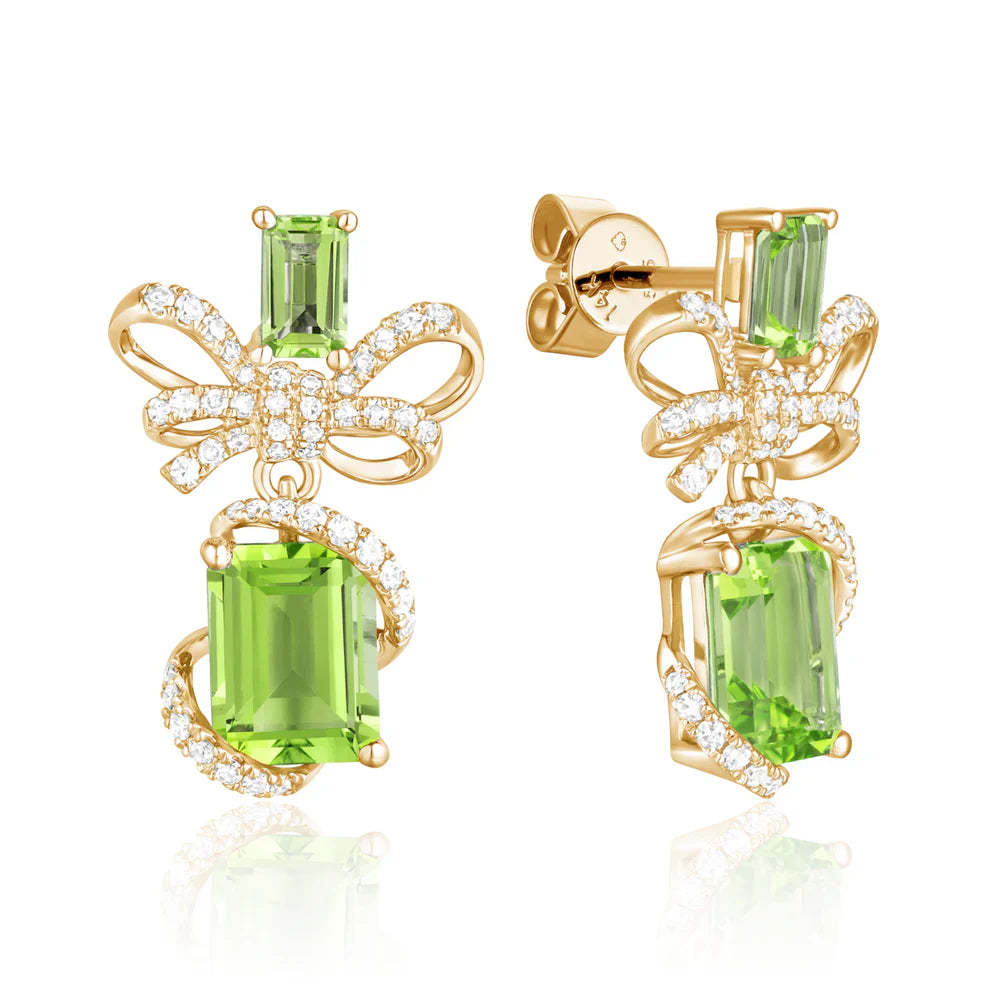 Bow Wrap Drop Earrings with radiant gemstones. Bows with glimmering diamonds and variety of gems. 