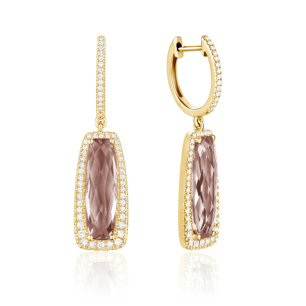 Dangle Gemstone Earrings with a halo of diamonds illuminating the playful gem for any special event