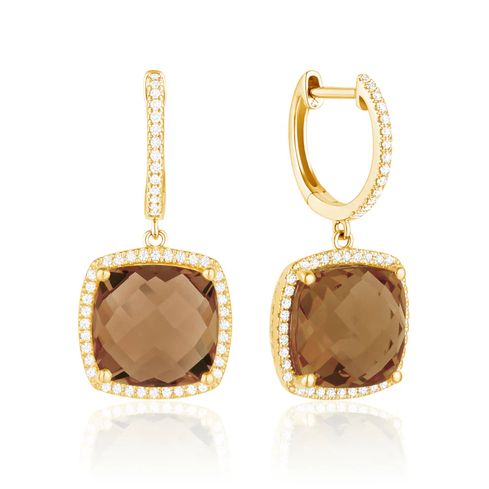 Checkerboard Cushion earrings, cushion gemstones for a pop of color with diamond halo