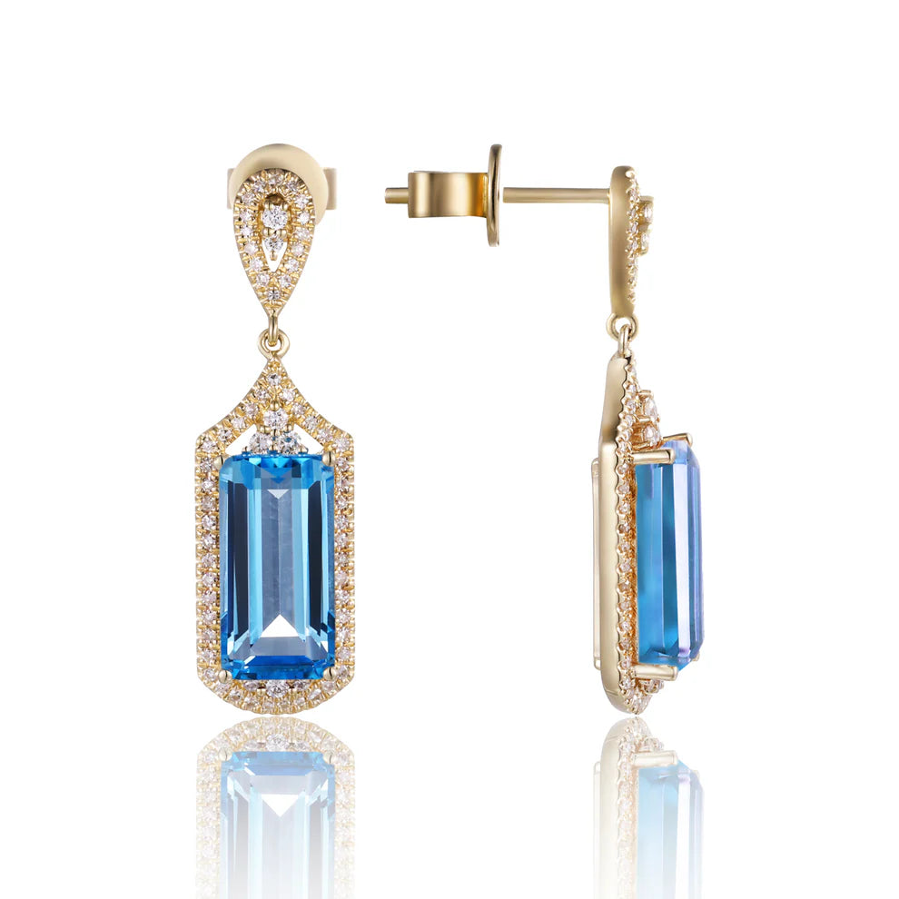 Elegant Art Deco Emerald Cut Earrings with stunning gemstone details. Variety of gemstone colors. 